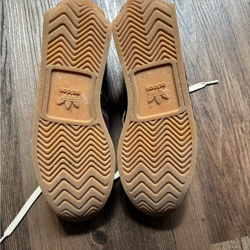 adidas Metallic Gold Sneakers with Burgundy Stripes - Picture 5 of 6